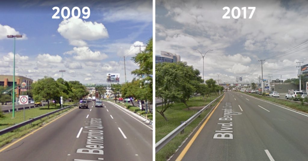 Bernardo Quintana, a la altura de Plaza Boulevares. Imágenes Google Maps.
