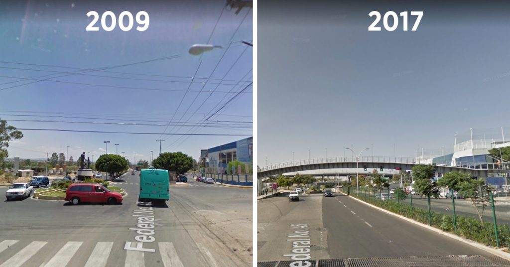 Av. Constituyentes Oriente, a la altura de la Universidad Cuauhtémoc, Querétaro. Fotos: Google Maps.
