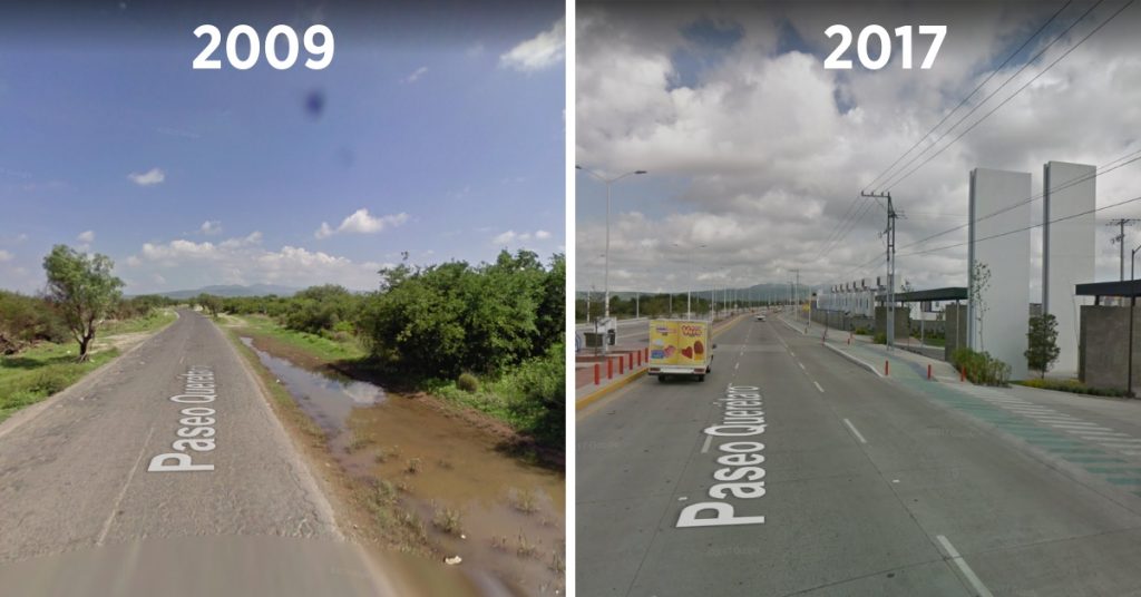 Antiguo camino a Mompaní, hoy paseo Querétaro. Imágenes Google Maps.