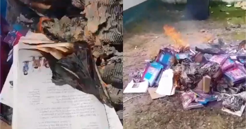 Queman Libros de Texto Gratuitos en Chiapas. Foto: X.