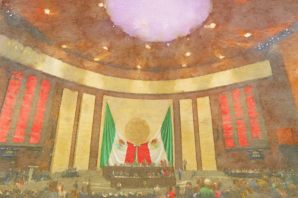 Acuarela del palacio legislativo de San Lázaro.